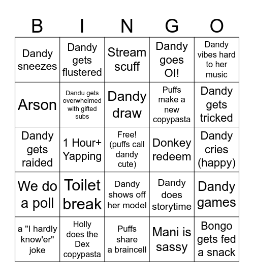 Dandy stream Bingo Card