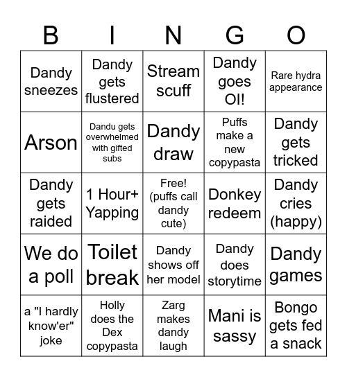 Dandy stream Bingo Card