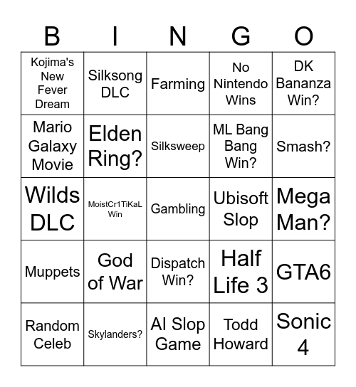 TGA 2025 Bingo Card