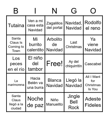 Bingo Musical de Navidad Bingo Card