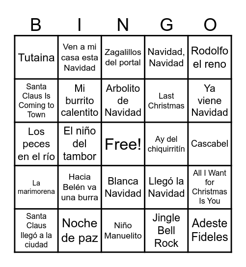 Bingo Musical de Navidad Bingo Card
