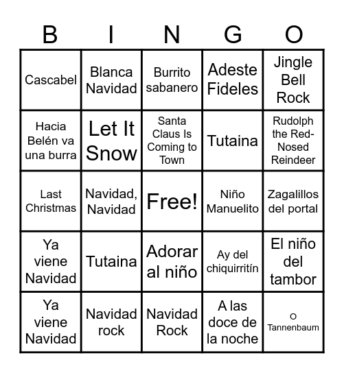 Bingo Musical de Navidad Bingo Card
