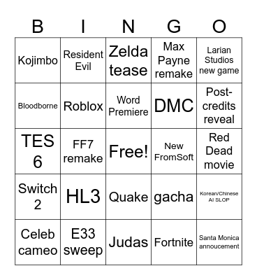 GAME AWARDS Bingo Card