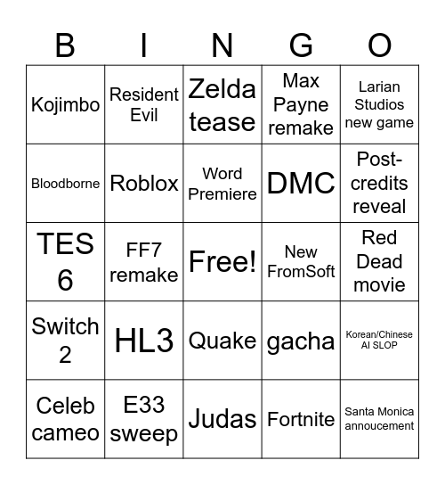 GAME AWARDS Bingo Card
