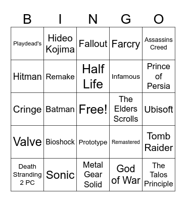 The Game Awards Bingo Card
