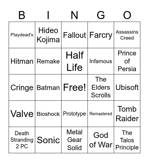 The Game Awards Bingo Card
