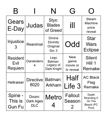 Game Awards 2025 Bingo Card