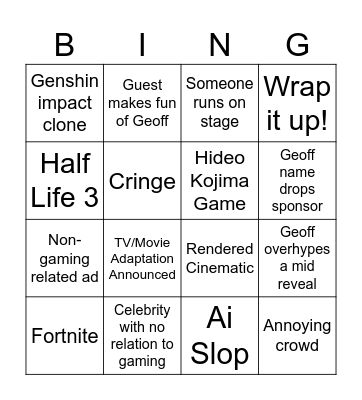 Game awards Bingo Card