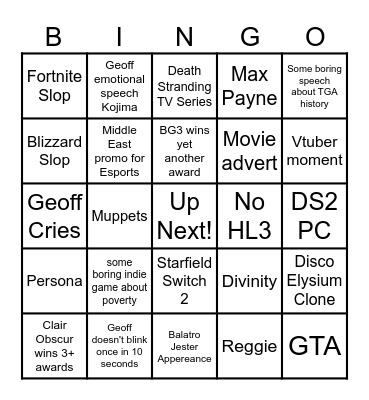 TGA 2025 Bingo Card