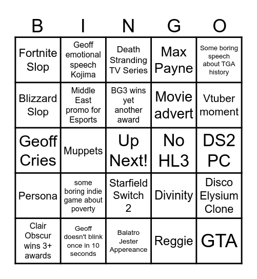 TGA 2025 Bingo Card