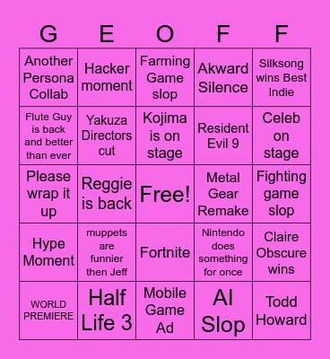 Game Akwards Bingo Card