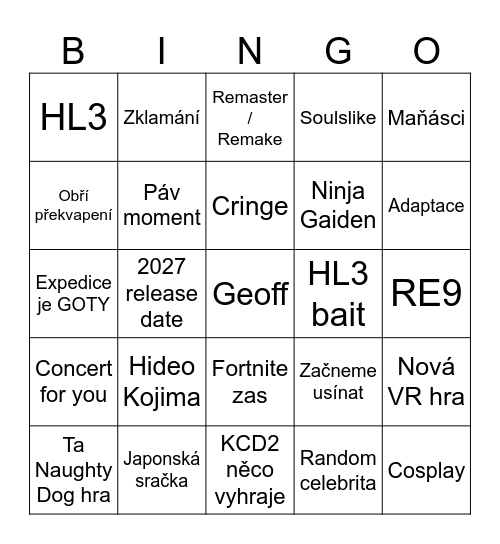 TGA 2025 Bingo Card