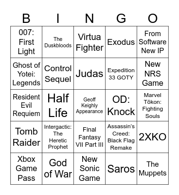 The Game Awards 2025 Bingo Card
