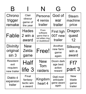 Game award 2025 Bingo Card