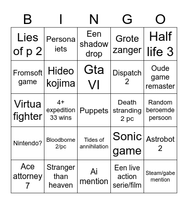 TGA 2025 Bingo Card