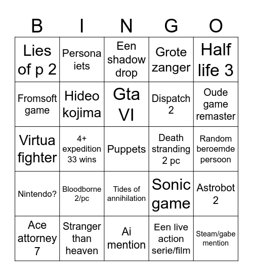 TGA 2025 Bingo Card