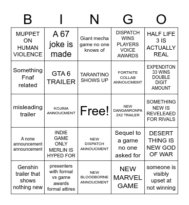 GAME AWARDS BINGO Card