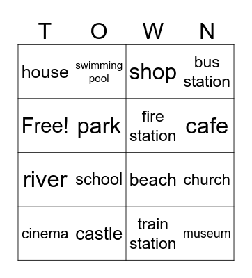 Places in town Bingo Card