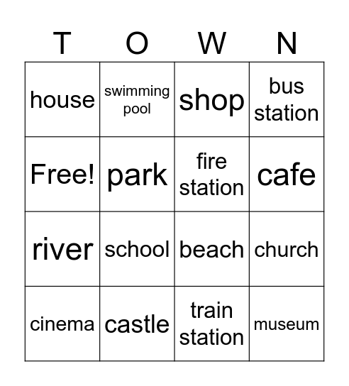 Places in town Bingo Card
