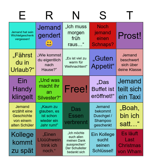 Das E-E-S Weichachtsbingo Card