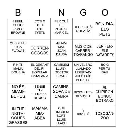 BINGO CANÇONS Bingo Card