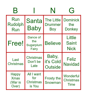 Name that Tune! Holiday Edition Bingo Card