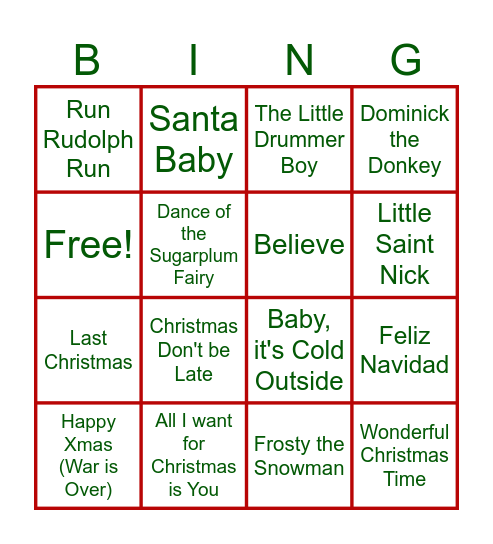 Name that Tune! Holiday Edition Bingo Card