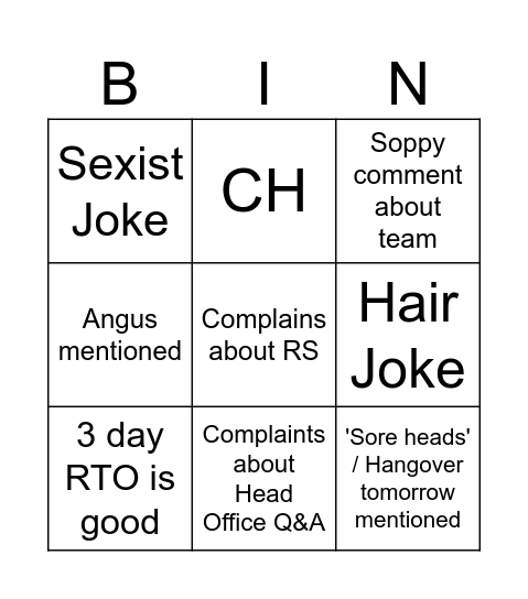 Gavin Bingo Card
