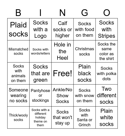 SOCK BINGO Card