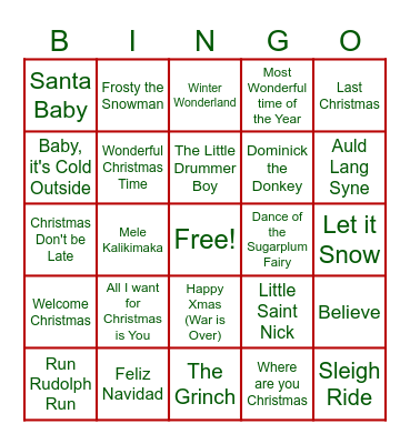 Name that Tune! Holiday Edition Bingo Card