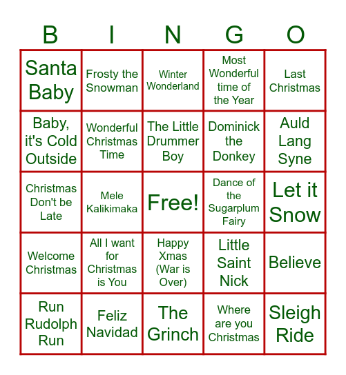 Name that Tune! Holiday Edition Bingo Card
