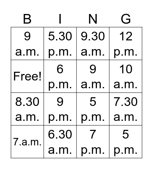 Daily Routine BINGO Card