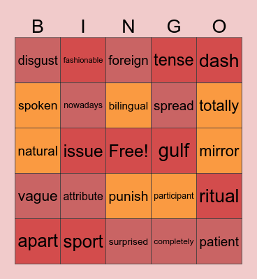 Vocabulary Bingo Card