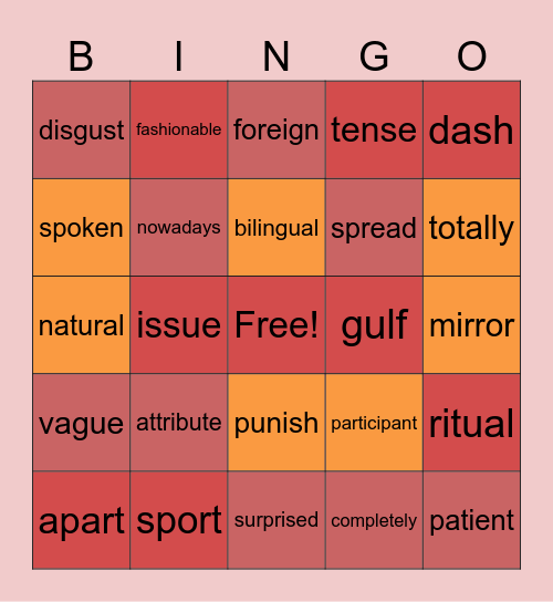 Vocabulary Bingo Card