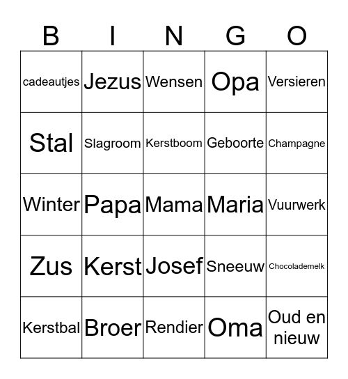 Eindejaars Workshop Bingo Card