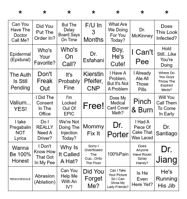 The Pain Game Bingo Card