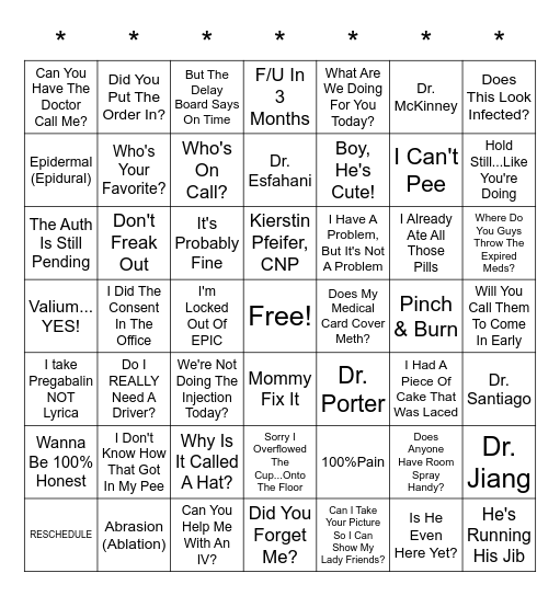 The Pain Game Bingo Card