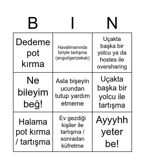 teyze Bingo Card