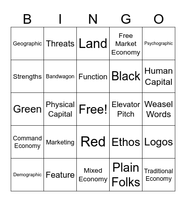 Marketing 1 Bingo Card