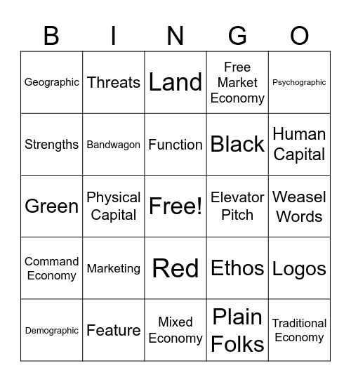 Marketing 1 Bingo Card