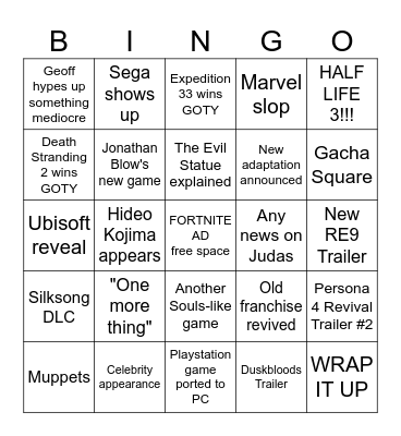 THE GAME AWARDS Bingo Card