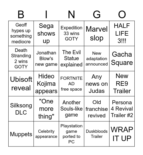THE GAME AWARDS Bingo Card