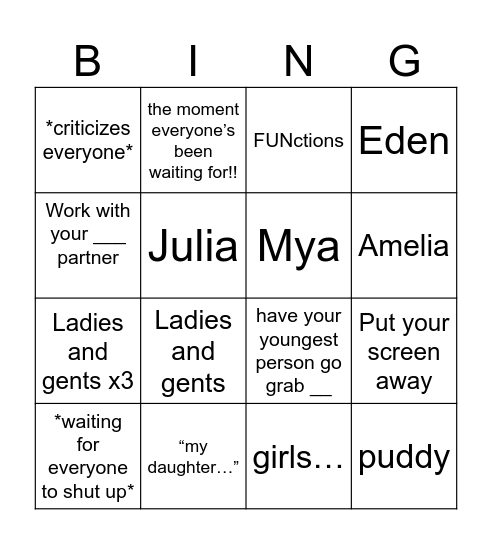Mrs H. BINGO Card