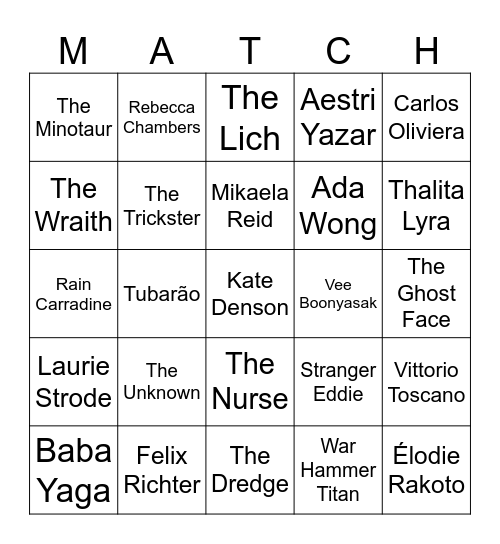 Dbd match bingo Card