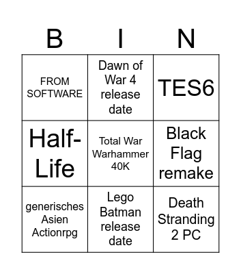 TGA Bingo Card