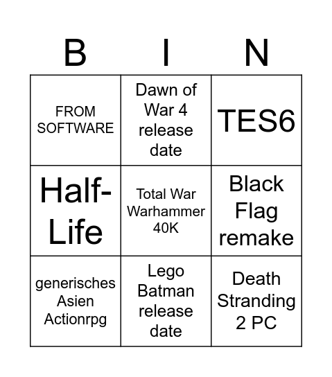 TGA Bingo Card