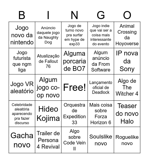 TGA 2025 Bingo Card