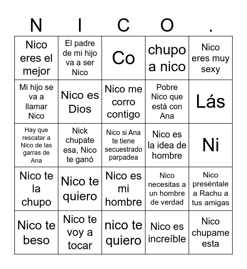 Nico Bingo Card