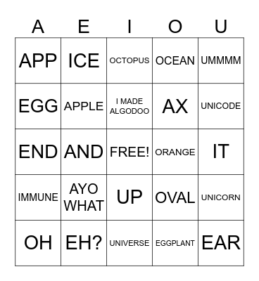 VOWEL BINGO Card