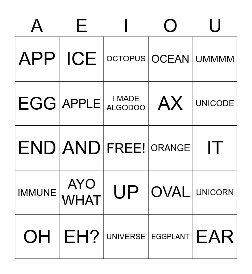 VOWEL BINGO Card